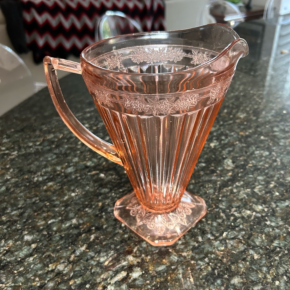 Vintage Jeanette pink depression glass pitcher Adam pattern